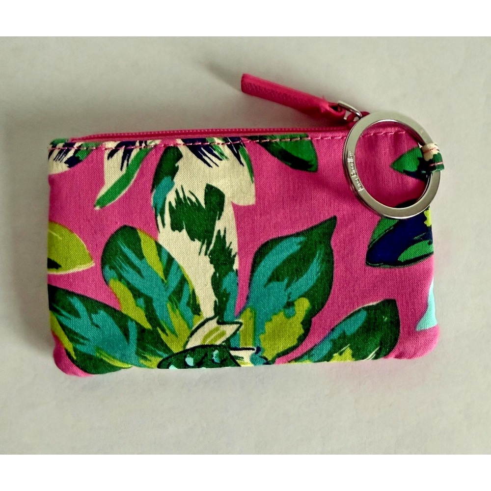 Vera Bradley Pink Floral‎ Tropical Zip ID/Document Holder w/ Key Ring